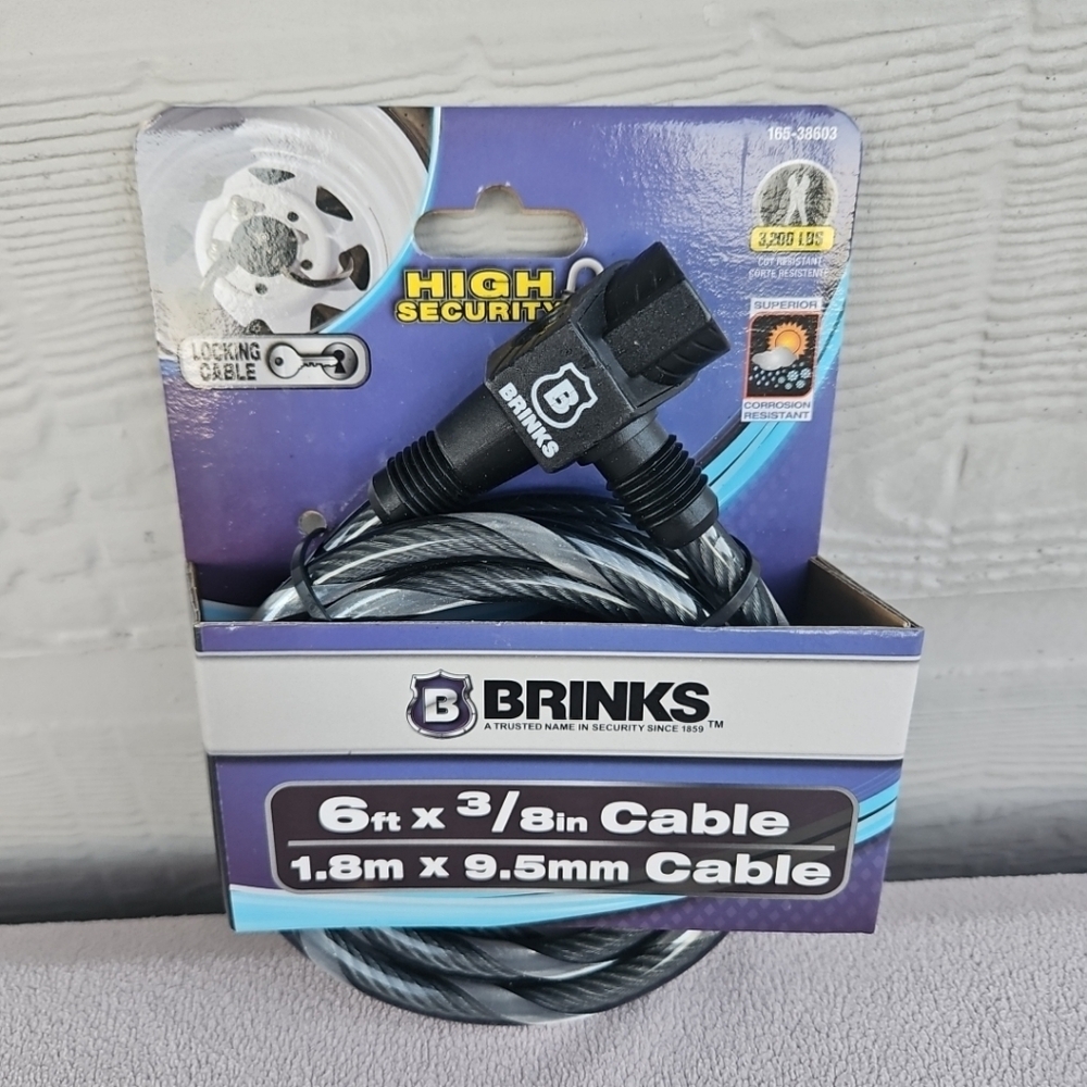 Brinks Bike Cable Lock Key Locking Twisted Steel Core High Security 6ft × 3/8in